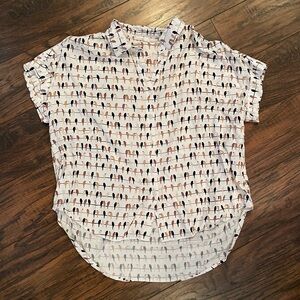 Jane and Delancey White Short-Sleeve Button-Down with Multicolor Bird Print